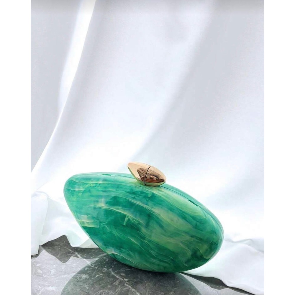 Green Marble Acrylic Clutch Bag Gold Hardware Evening Purse Chain Strap NEW - Picture 3 of 6